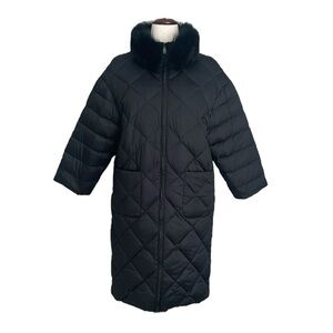 Weekend Max Mara Quilted Down Puffer Black Coat Jacket 3/4 sleeve Fur Collar 8US